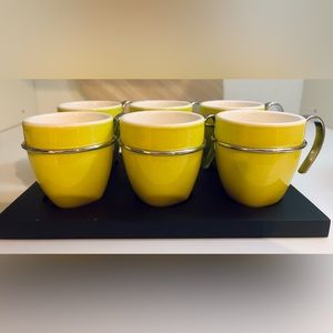 7 pc Deluxe Espresso Set, 6 expresso cups w/metal handle/black stand, Mint Green